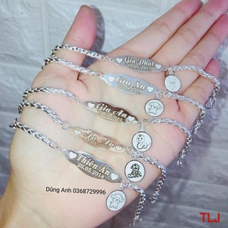 Vòng tay bạc khắc tên mix con giáp cho bé Lắc tay cho bé