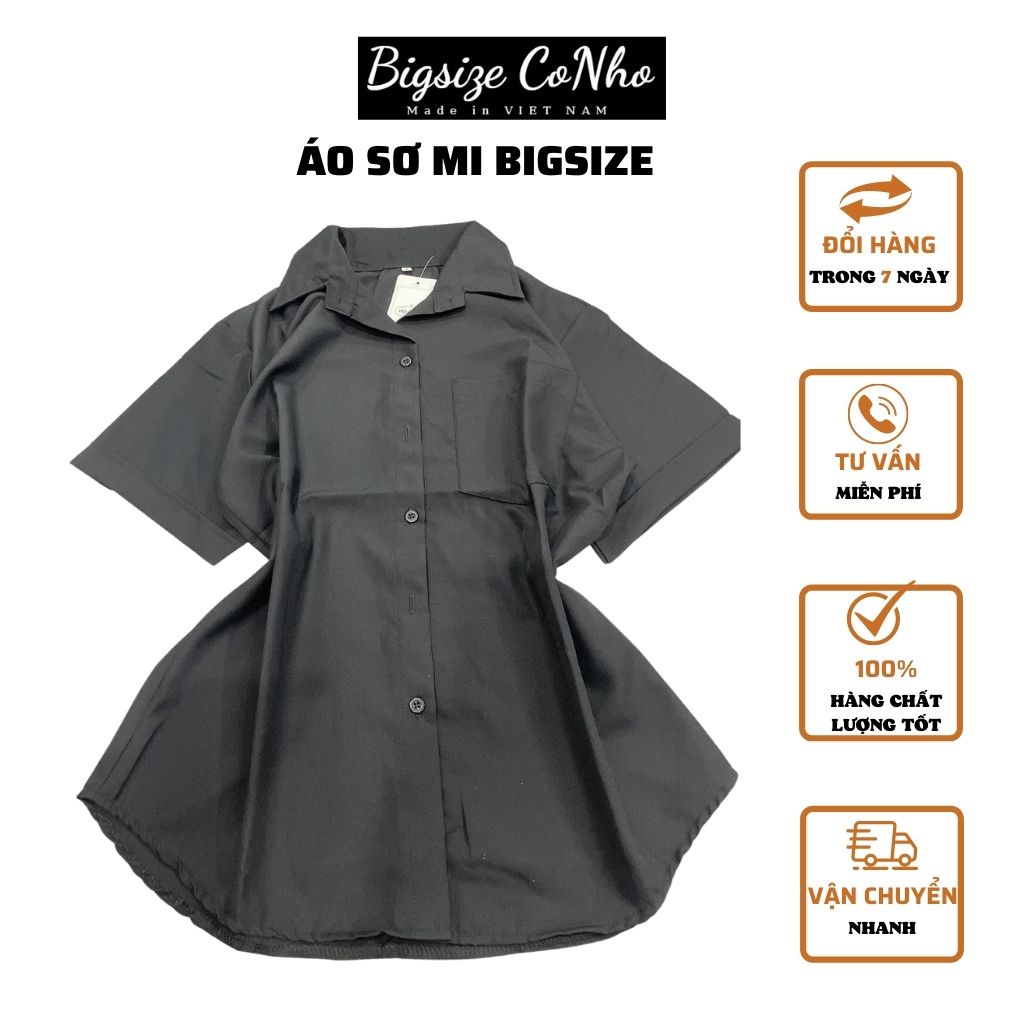 Áo sơ mi một túi bigsize nữ màu trắng và đen, Áo kiểu sơ mi bigsize nữ ít nhăn không co giãn 60-100kg SM1T