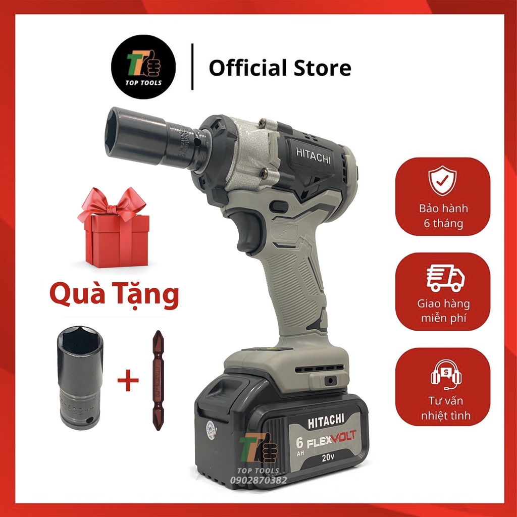 Máy bắn bulong, Máy siết bulong Hitachi 2022, Pin 10Cell,  Mẫu 2022 mạnh mẽ và êm hơn, Động cơ không chổi than