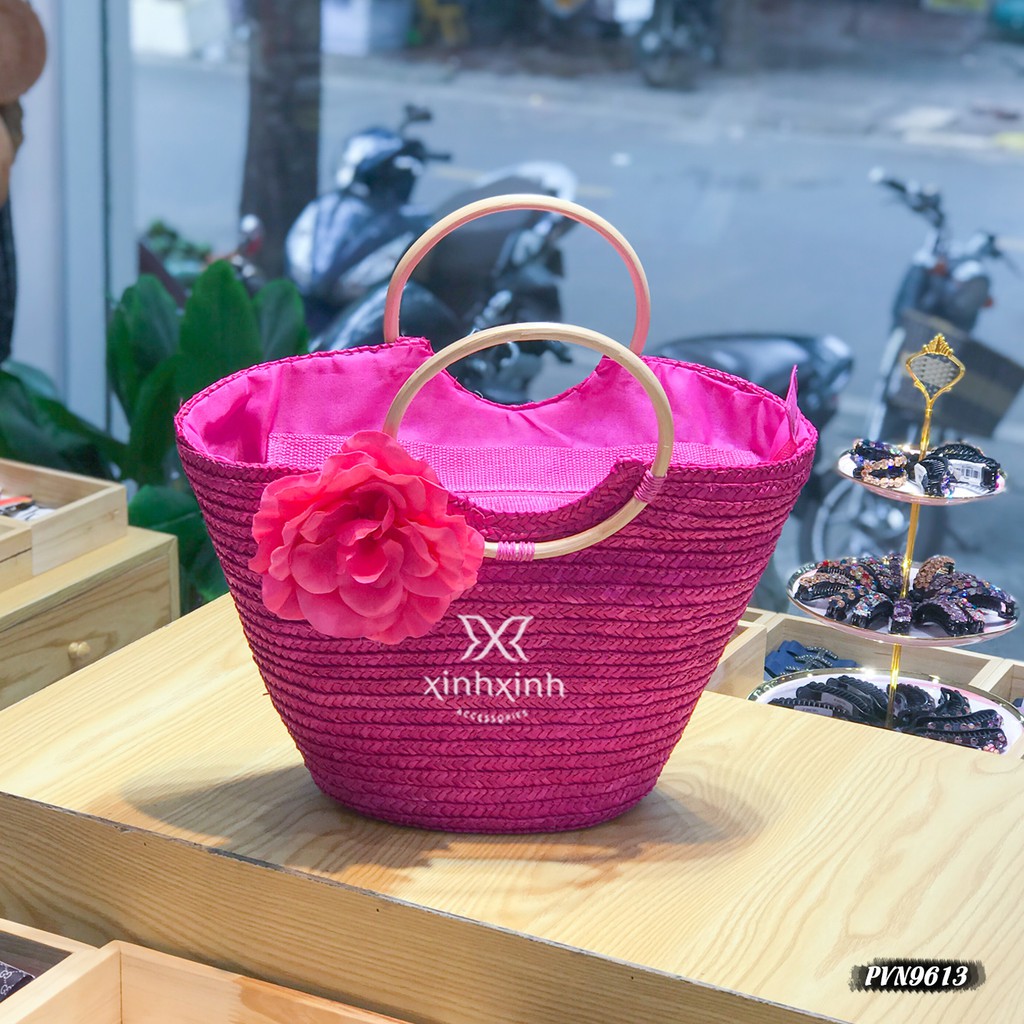 Túi cói hoa trà cao cấp - Xinh Xinh Accessories