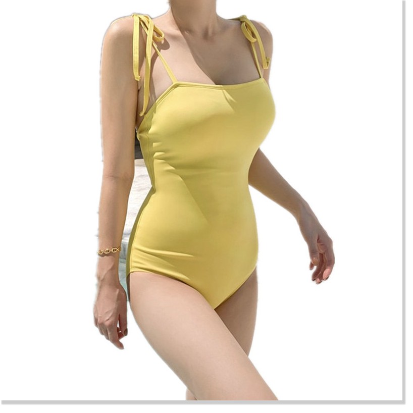 Bikini nữ đẹp, Áo tắm biển nữ 2020 áo tắm một mảnh mới phụ nữ trong gió màu rắn đơn giản retro mùa xuân nóng áo tắm phụ