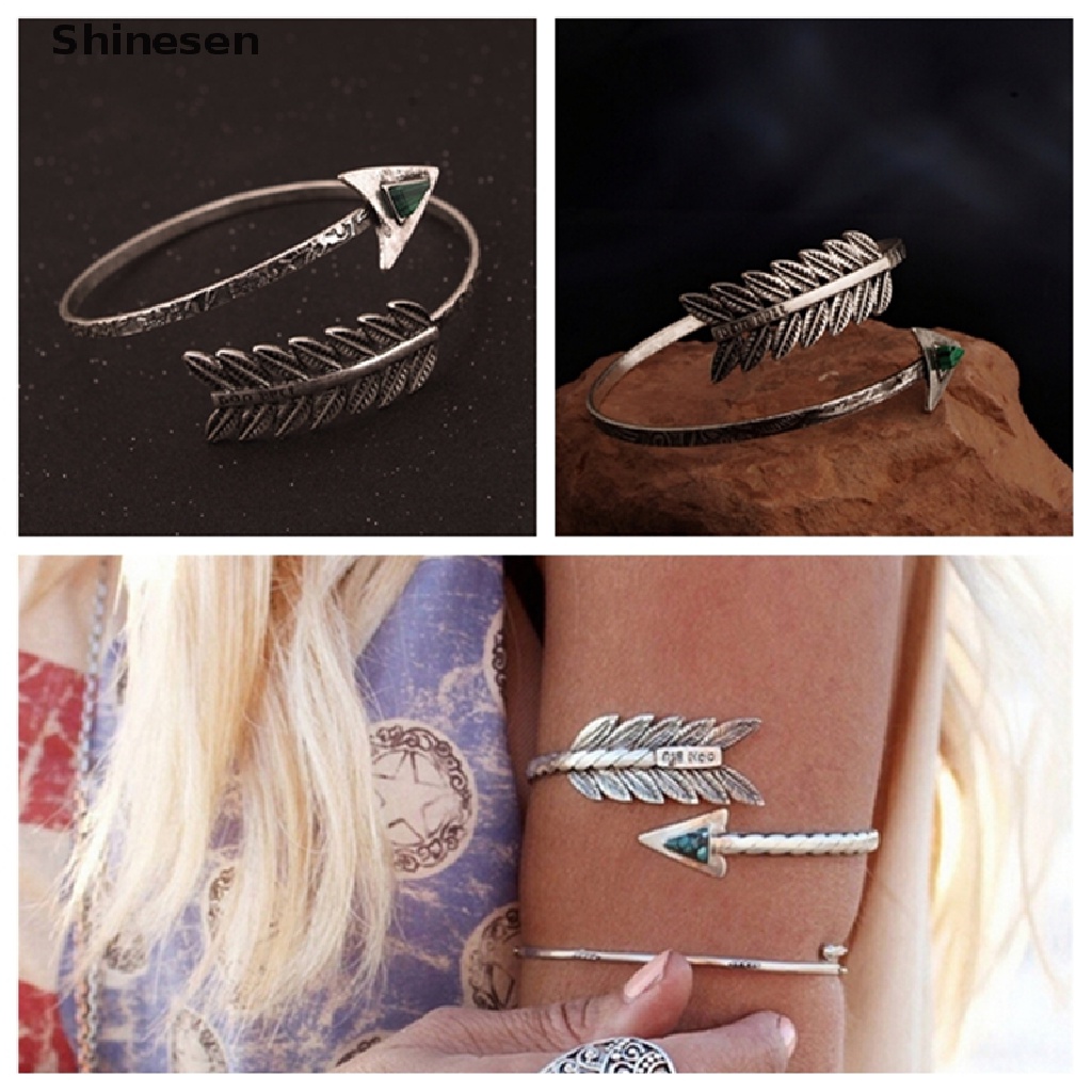 Vòng đeo bắp tay hở hình mũi tên phong cách Bohemian cổ điển có thể điều chỉnh