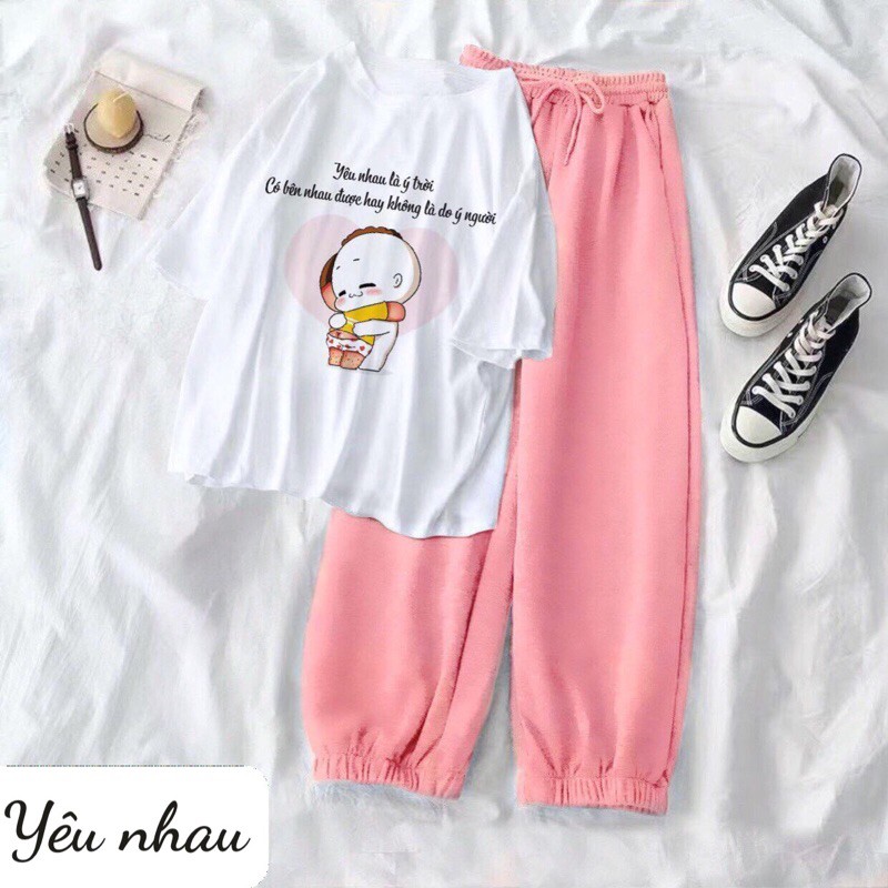 Sét áo thun M234+quần bom trơn hồng