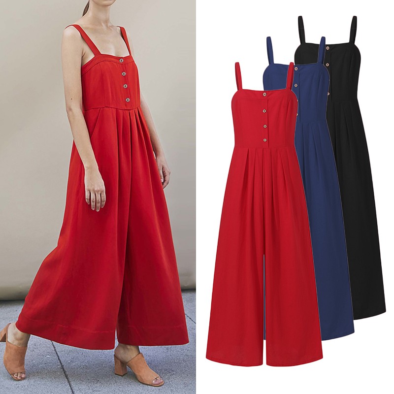 Jumpsuit VONDA Hai Dây Ống Rộng Màu Trơn Cho Nữ