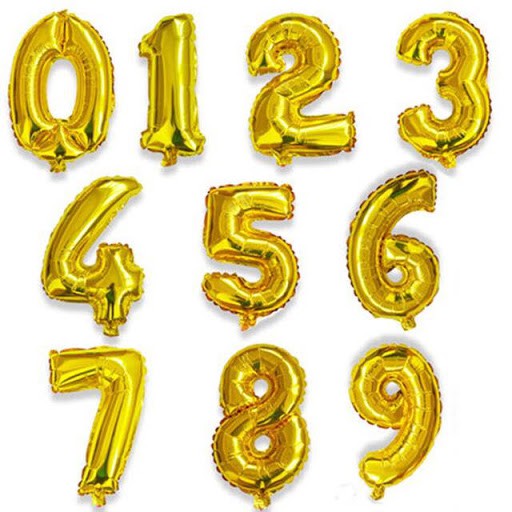 Bong bóng số 0-9 màu vàng nhũ 40*35 cm trang trí tiệc sinh nhật cưới hỏi/  Number Balloons from 0-9.