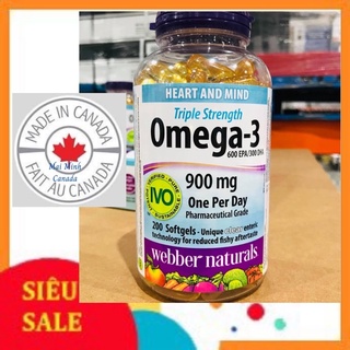 (Bill Canada) Dầu cá Omega 3 Triple Strength 900mg cung cấp 600mg EPA và 300mg DHA; Omega 3 Webber Natural