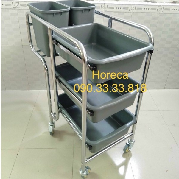 xe đẩy dọn thức ăn thừa, chén bát đũa bẩn