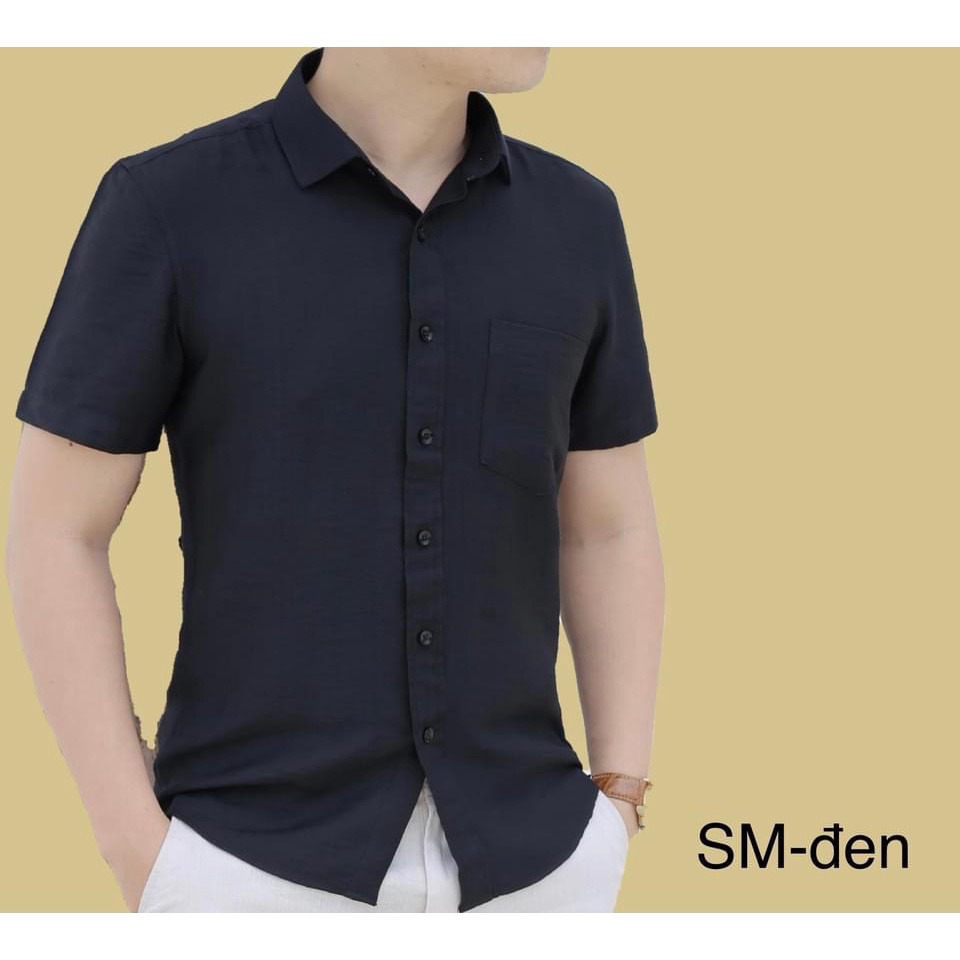 Áo sơ mi nam cộc tay cổ bẻ vải đũi (mã AD02)