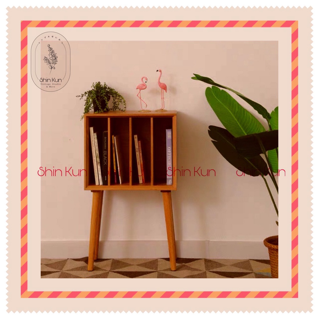 Giá Sách Gỗ Decor Phòng Khách Kiểu Scandinavian Vintage Retro Bằng Gỗ Thông & Gỗ Óc Chó SS15