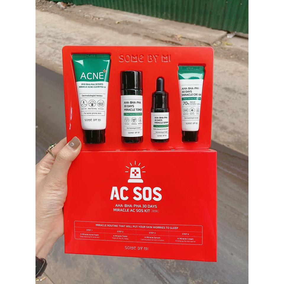 SET AC SOS - Set 4 món cho da bị mụn Some By Mi AHA-BHA-PHA 30 Days Miracle