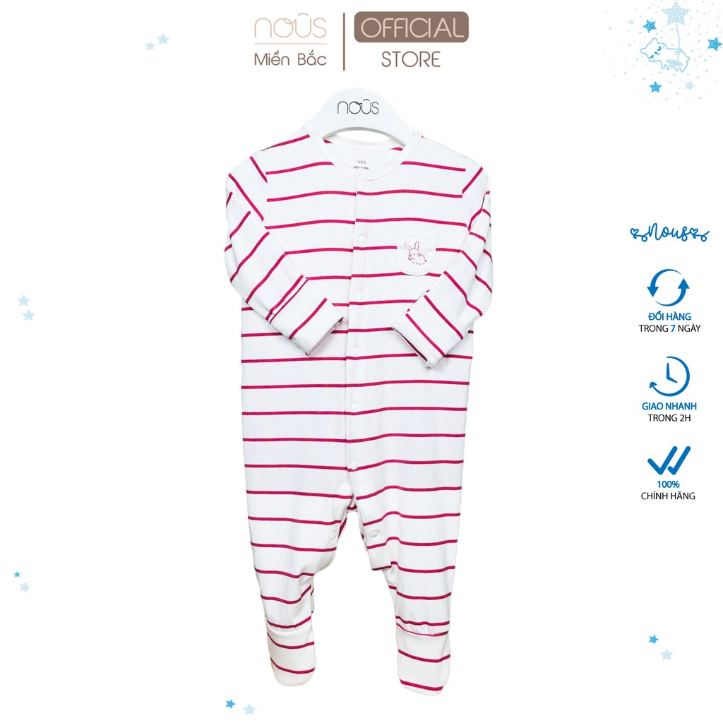 Bộ body sơ sinh có tất chân Nous Body Newborn kẻ hồng trắng (NB)