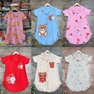 Đầm sơ mi ngủ vải lụa hàn siêu mát , thoải mái , họa tiết mấy con vật siêu xinh freesize dưới 57kg