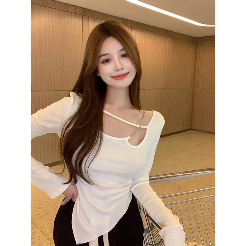 ﹊◆Áo thun nữ tay dài khoét vai thời trang