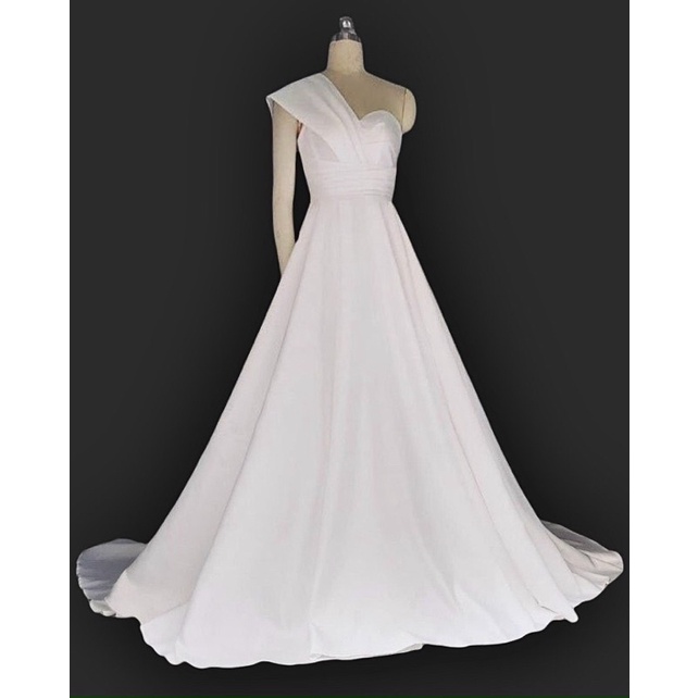 ĐẦM 1 VAI XOÈ MẶC CƯỚI XẾP LY ĐẮP CHÉO BO EO MS1135y