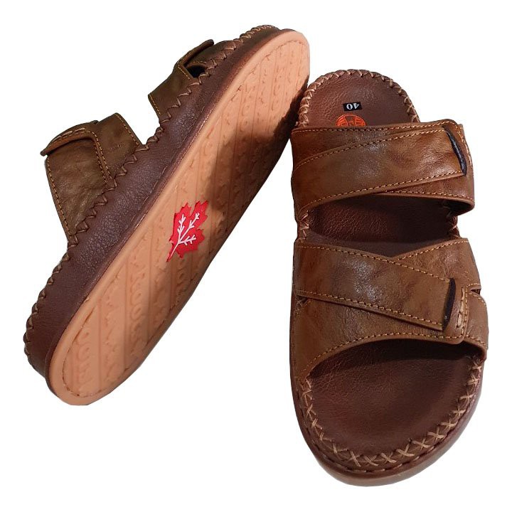 Dép Nam da bò nam cao 3cm màu vàng Trường Hải Dép may viền Chắc Chắn DN299