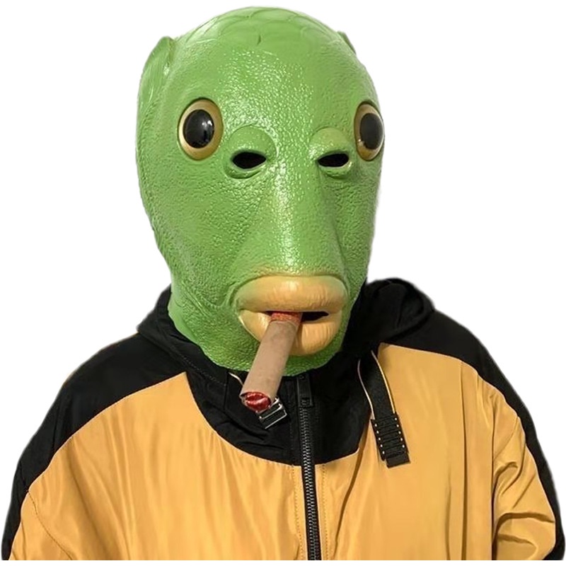 Mặt nạ hóa trang hình đầu cá xanh lá bằng silicon có mùi dầu dừa không hôi size người lớn(sẵn hàng)