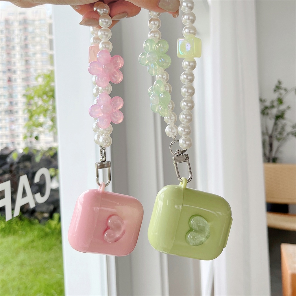 Vỏ Bảo Vệ Hộp Sạc Tai Nghe AirPods Pro AirPods 1 2 3 Màu Hồng Gắn Hoa Và Ngọc Trai Giả Dễ Thương