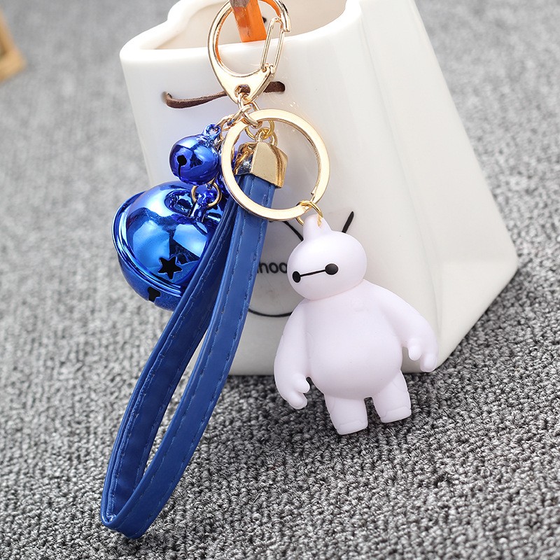 Móc Khóa Hoạt Hình Big Hero 6 Baymax Bọc Da PU Màu Kẹo Ngọt Có Chuông
