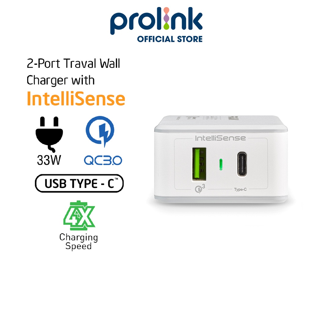 Củ sạc nhanh 33W PROLiNK PTC23301 có 2 cổng USB-A & USB-C dành cho iPhone, iPad, Samsung, Xiaomi