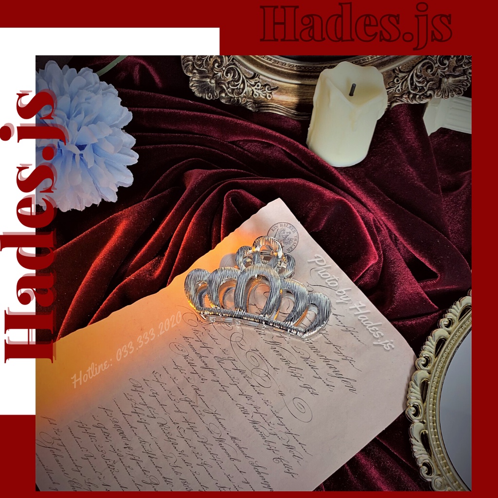 Kẹp tóc kim loại hàn quốc vương miện size to - Cặp  tóc càng càng cua tiểu thư xích phụ kiện Hades.js