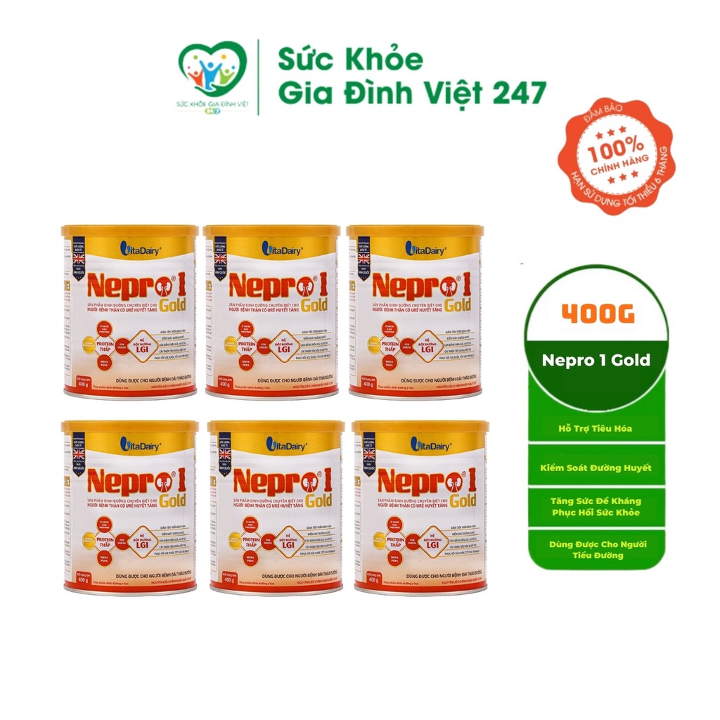 Combo 6 Hộp Sữa Nepro 1 Gold - 400G - Sữa Dành Cho Người Bị Thận Bị Tiểu Đường suckhoegiadinhviet247