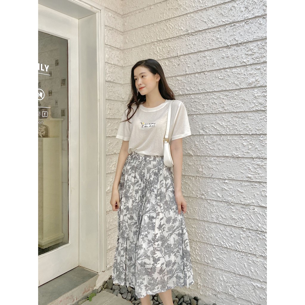 Chân váy xếp ly dài nữ MADELEN vải chiffon họa tiết hoa vintage | BigBuy360 - bigbuy360.vn