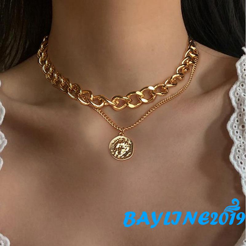 Vòng cổ Hai Lớp Mặt Hình Đồng Xu Cổ Điển Cho Nữ