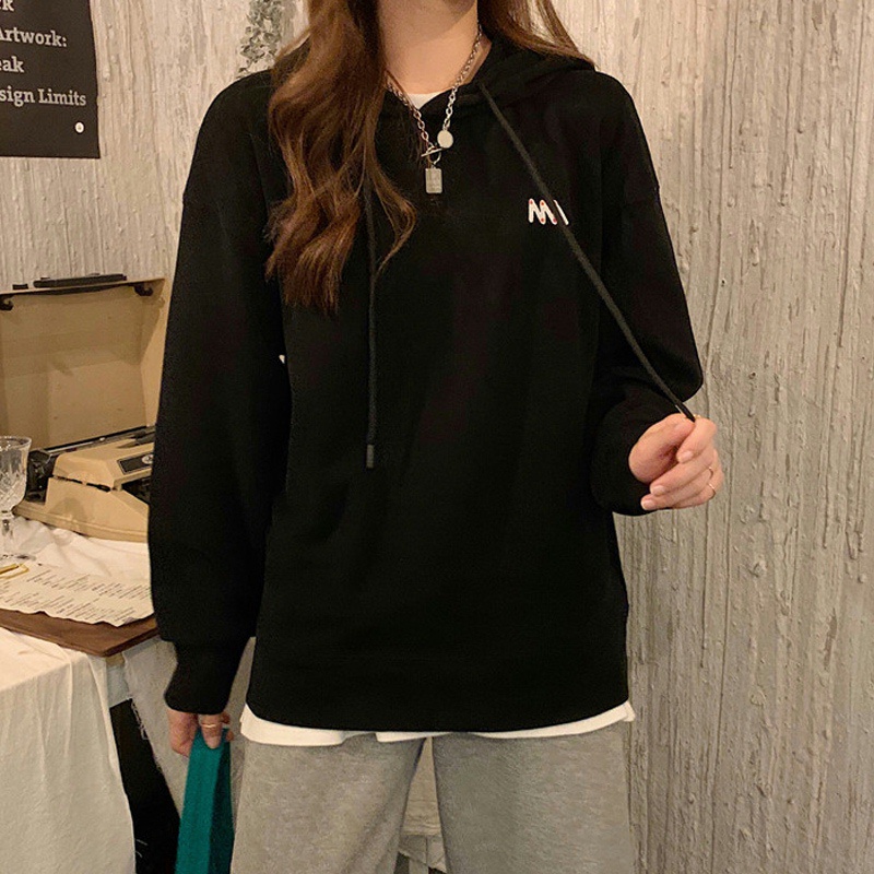 Áo hoodie SUXI thể thao dáng rộng màu sắc đơn giản cho nữ