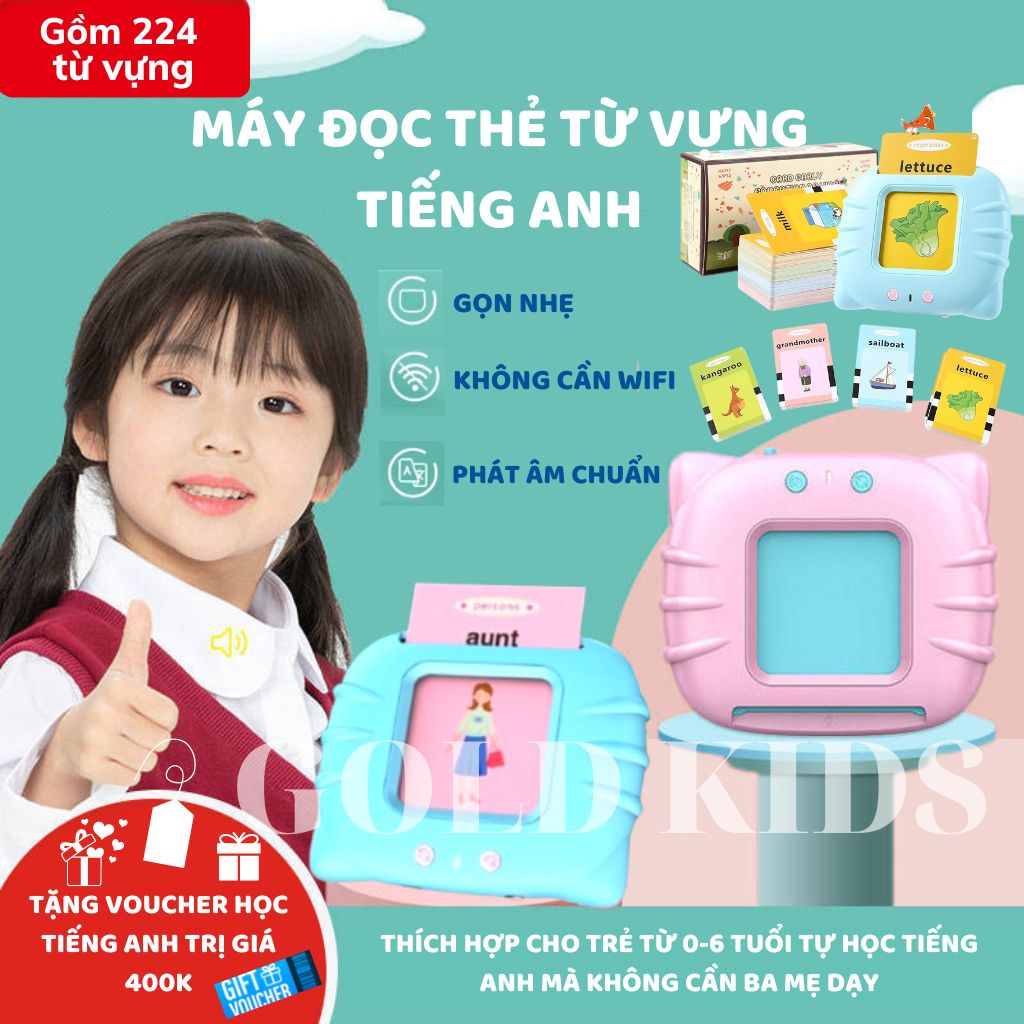 Máy đọc thẻ từ vựng Tiếng Anh, thẻ thông minh flashcard Tiếng Anh giáo dục sớm Glenn Doman gồm 112 thẻ, 224 từ vựng,