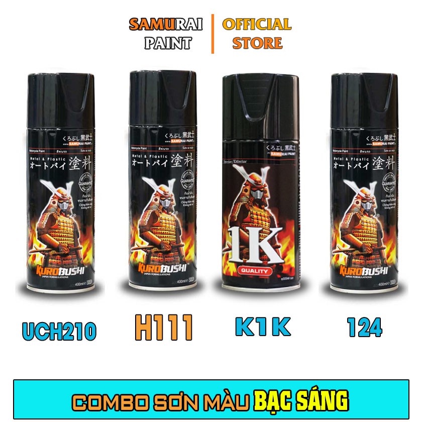 [COMBO 4 CHAI] Sơn Samurai Màu Bạc Sáng Sơn Mâm Lốc Máy Dàn Chân Xe Máy UCH210 - 124 - H111 - K1K