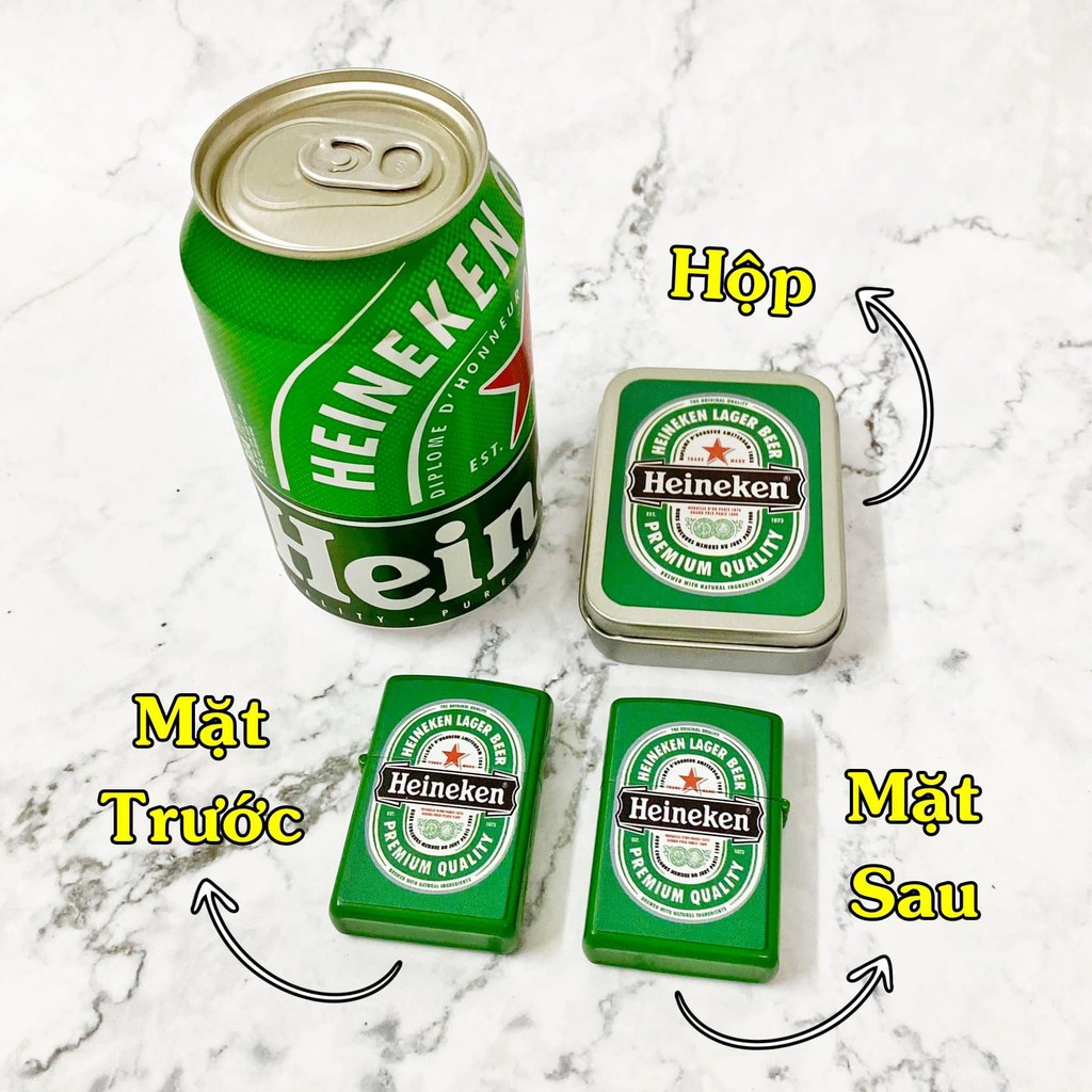 Vỏ Bật Lửa Zippo khắc Logo Bia Heineken, Tiger, 333, Budweiser, Fullbox - Hột quet Độc lạ TANY SHOP ZPR02