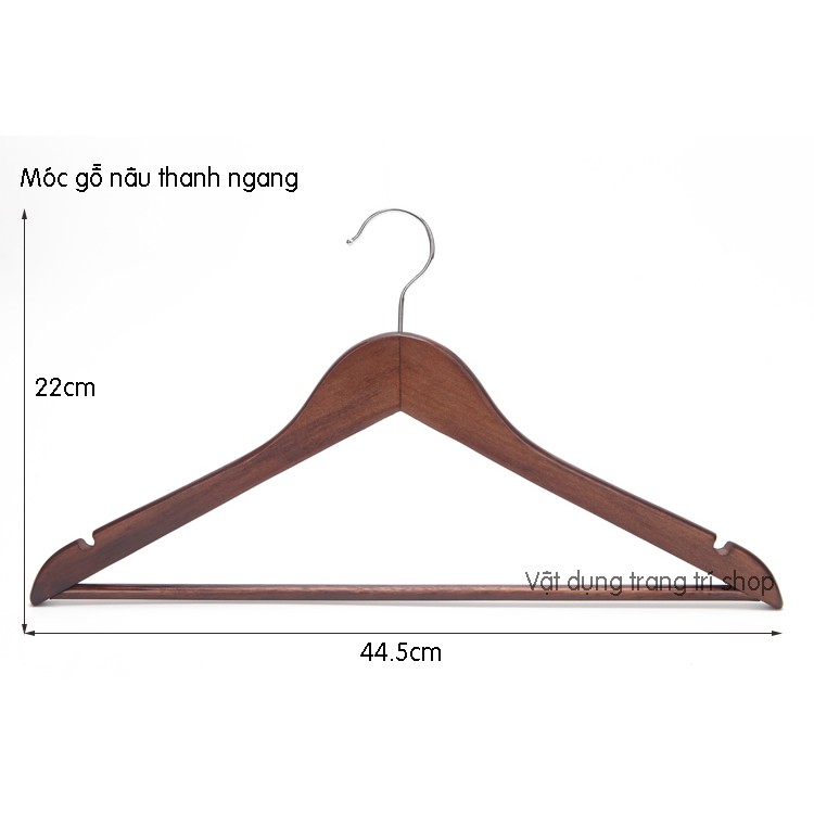 Bộ 100 móc gỗ nâu thanh ngang 44.5cm