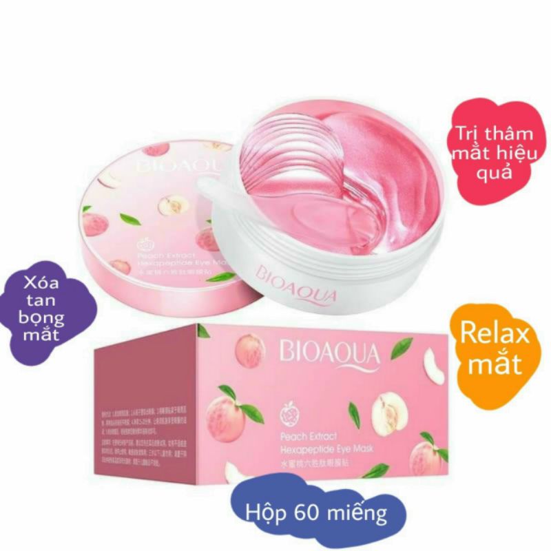 Set 60 Mặt Nạ Mắt Bioaqua Chiết Xuất Đào Dưỡng Ẩm Làm Mịn Và Săn Chắc Da Giảm Quầng Thâm Bọng Mắt