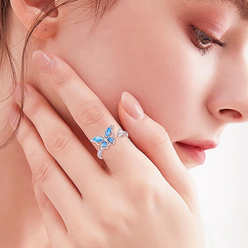 Nhẫn Mạ Vàng Trắng Hình Bướm Xoay Được Giúp Giảm Căng Thẳng