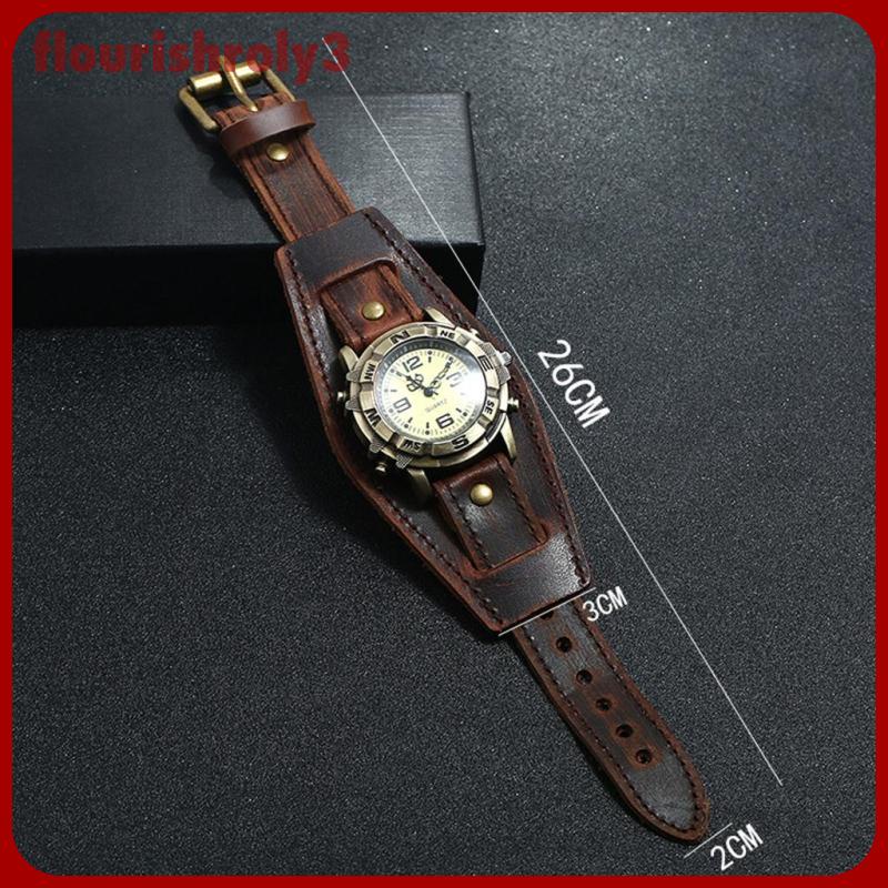 Đồng Hồ Đeo Tay Dây Da Thật Màu Đen Kiểu Vintage Cá Tính Cho Nam