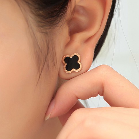Bông tai titan cỏ 4 lá may mắn không gỉ sét phụ kiên trang sức style hàn nhật - kỳ lân