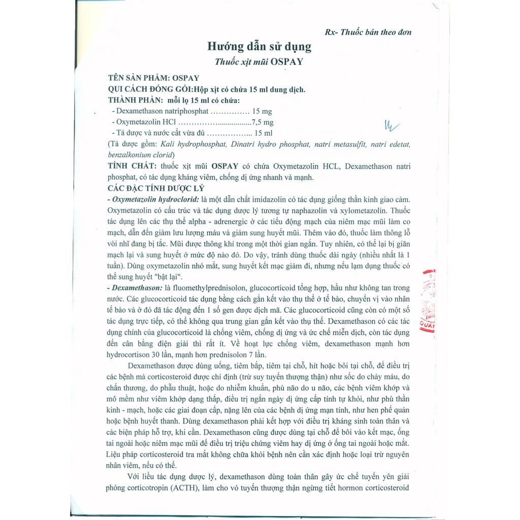 Ospay Neo - Nước xịt chống ngạt mũi, sổ mũi ngăn ngừa nước mũi, kháng khuẩn, vệ sinh mũi - Hộp 15ml