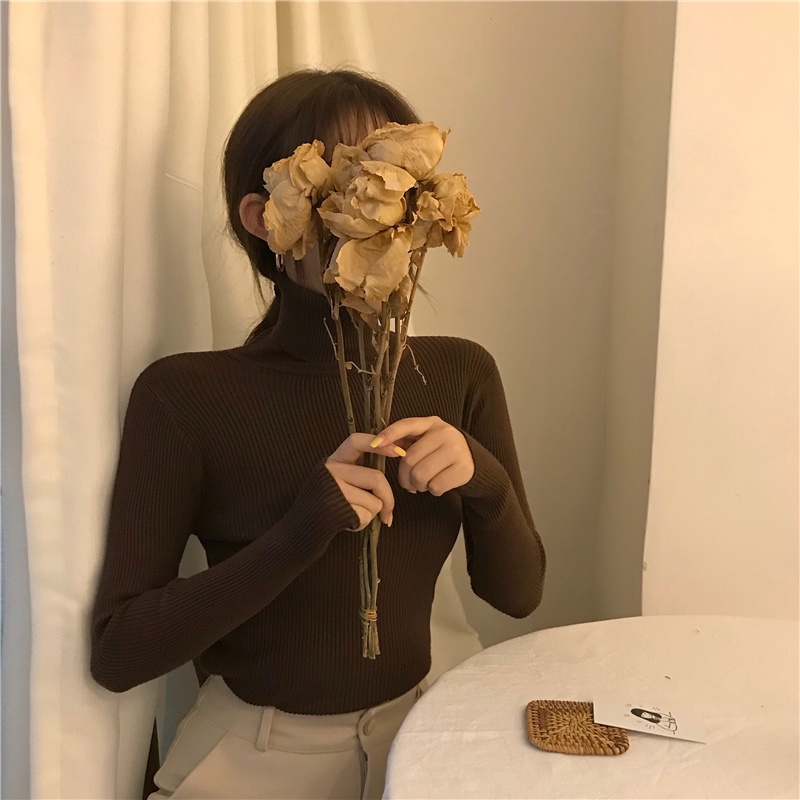 Áo len ZHELIHANGFEI tay dài cổ lọ thời trang xinh xắn dành cho nữ