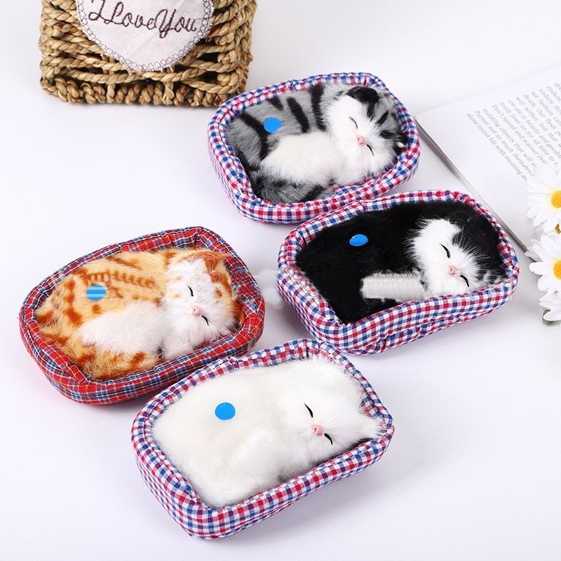 Mèo Bông Nằm Ngủ Trong Nôi Trang Trí Ô Tô Decor Nhà Cửa - Art House