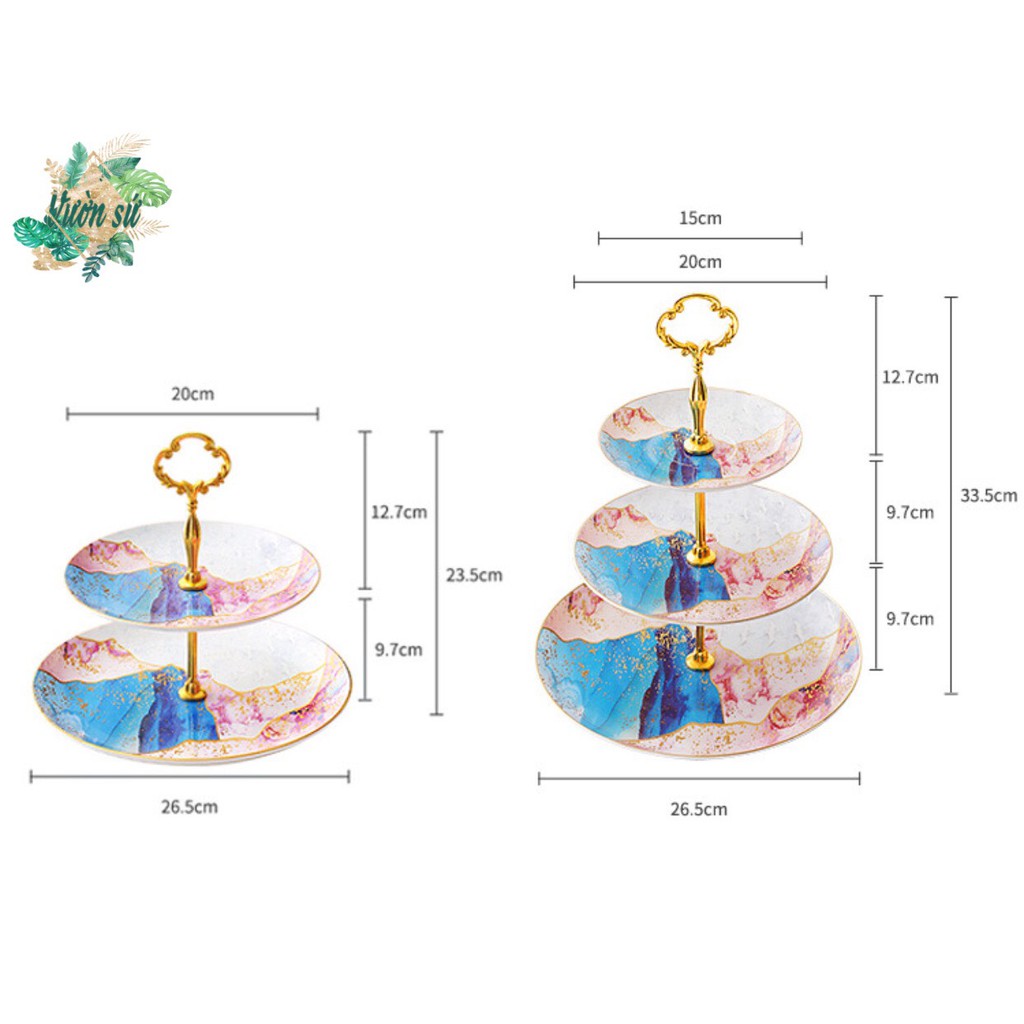 Khay bánh 3 tầng đựng bánh kẹo, đĩa 3 tầng GALAXY phong cách Châu Âu kèm khay - VS138