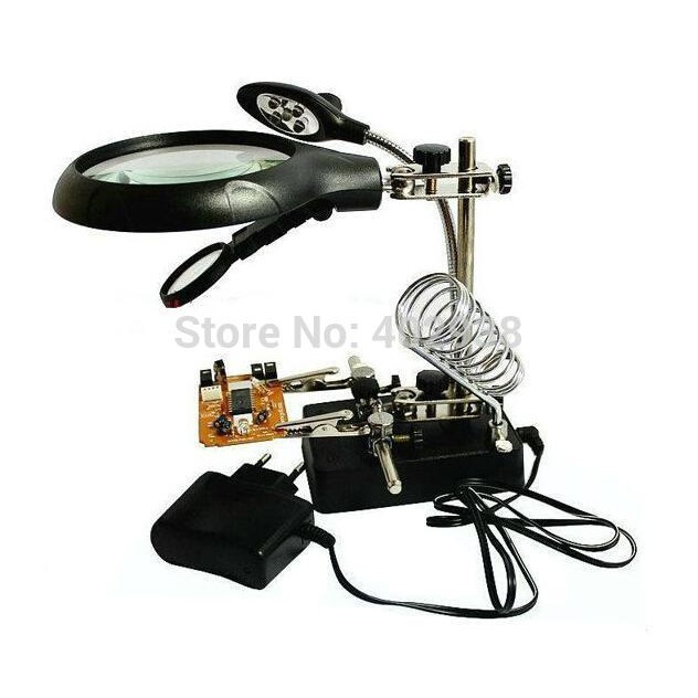 Kính Lúp Kẹp 5 Đèn LED MG16129-C, Phụ Trợ Kẹp hàn có Giá đở mỏ Hàn, Kính lúp kẹp board sửa chữa đa năng có đèn 5 Led