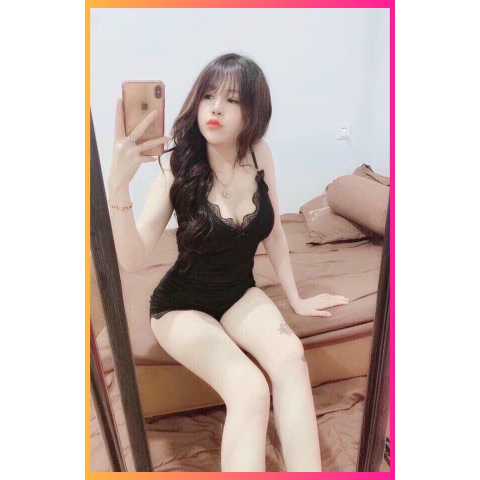 Bộ ngủ 2 dây phối ren sexy chất tăm Quảng châu túi zip, đồ ngủ sexy mát lạnh - MOONMY