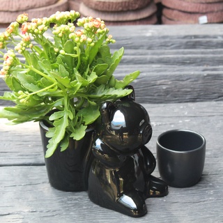 Chậu trồng cây gốm hình heo màu đen bóng - Made4home
