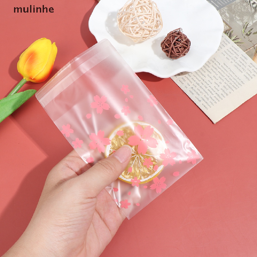 Set 100 Túi Nhựa Đựng Bánh Kẹo Họa Tiết Hoa Anh Đào Chấm Bi Xinh Xắn