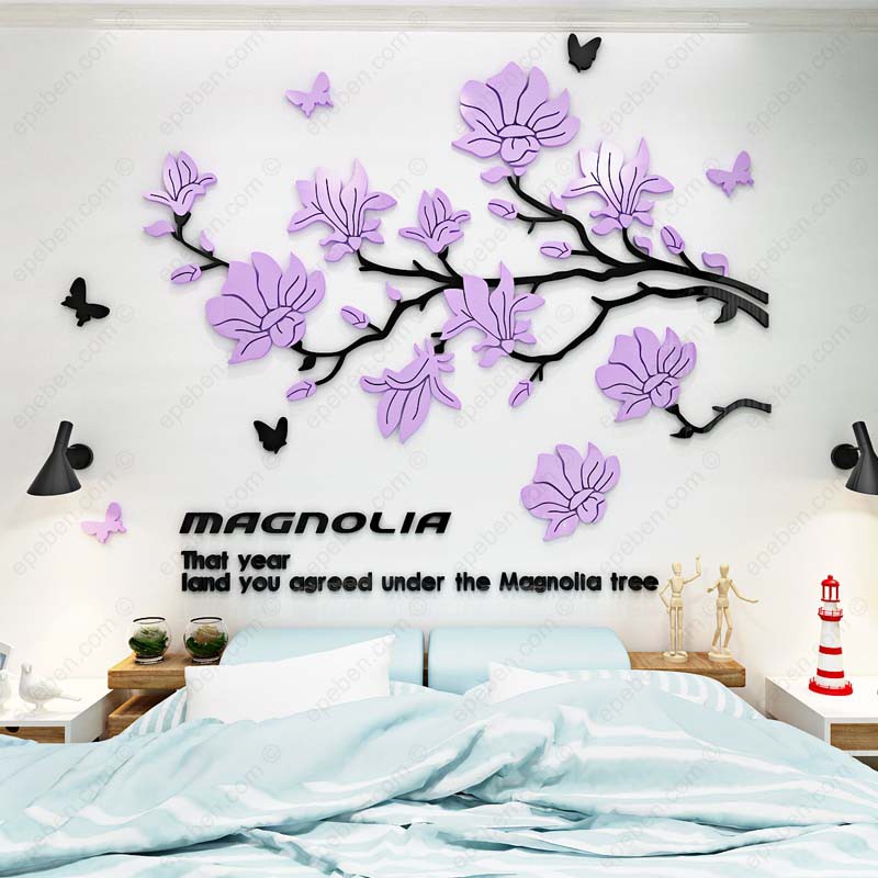 Tranh dán tường mica 3d decor khổ lớn hoa chi mộc lan trang trí phòng bếp Nhiều Size - EPeBen