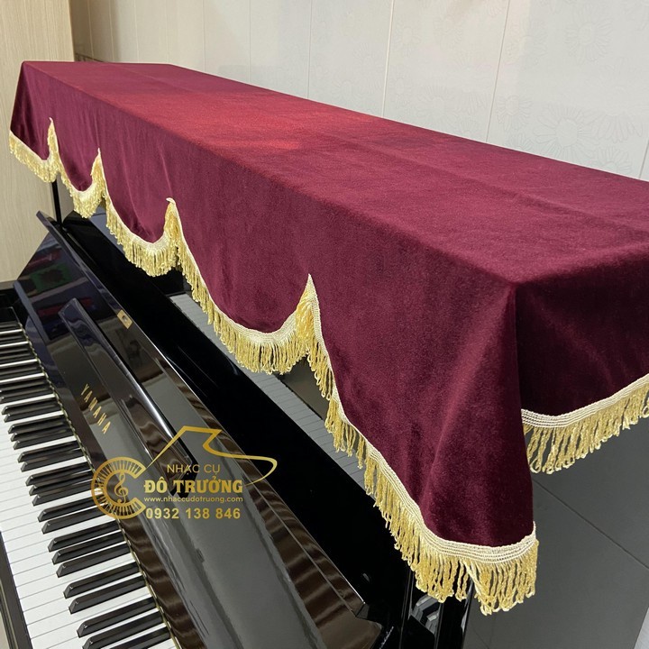 Khăn Phủ Đàn Piano cơ Piano điện nhung đỏ ren vàng