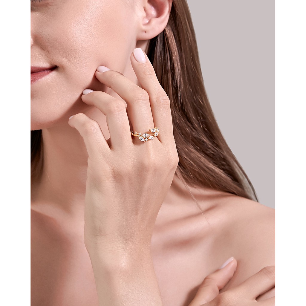 Nhẫn đính đá zircon thiết kế hình chiếc lá phong cách Hàn Quốc đơn giản