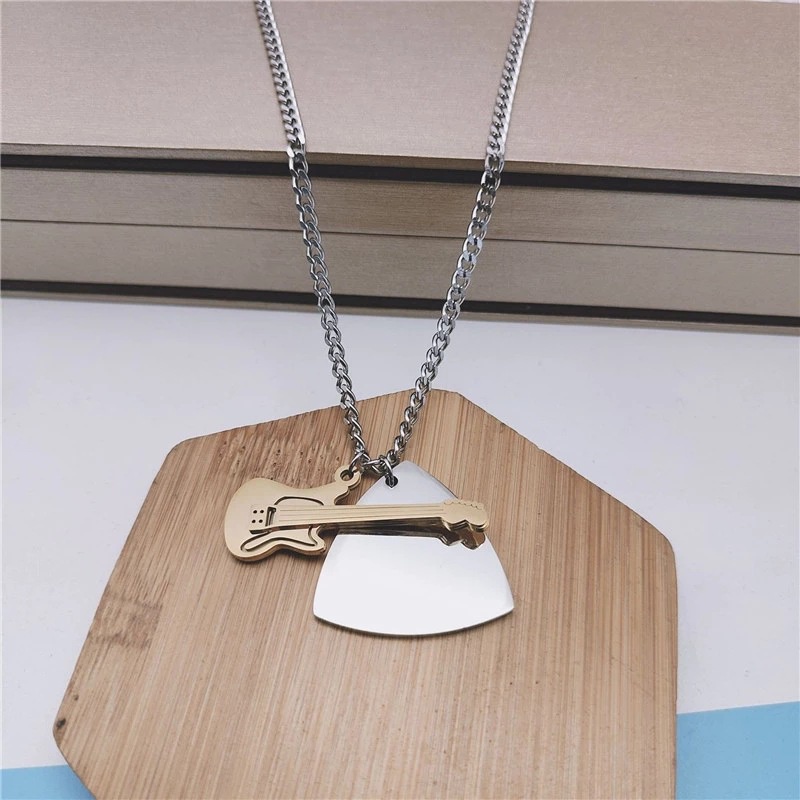 Vòng cổ Thép Không Gỉ Mặt Hình Cây Đàn Guitar Wang Yibo Deng Ziqi Cá Tính Dành Cho Nam Và Nữ