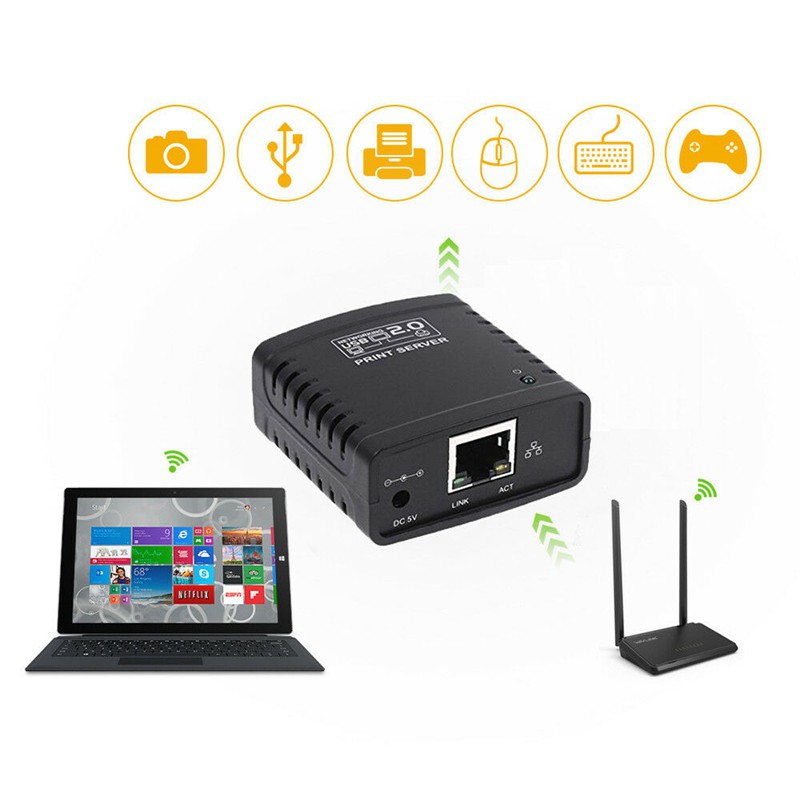 USB 2.0 LRP Print Server Share A LAN Ethernet Networking Printers Power Adapter with US Plug