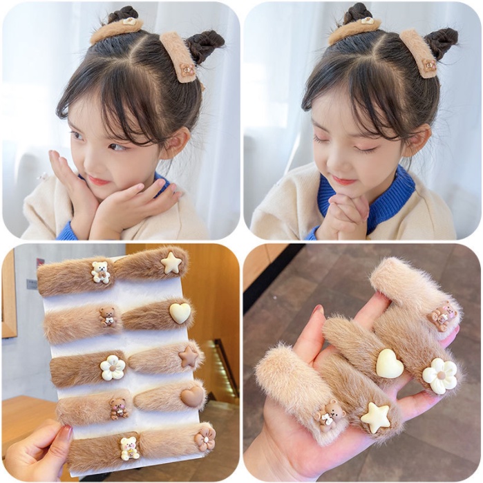 bộ combo set 2 chiếc cặp tóc lôngmàu vintage họa tiết xinh xắn dễ thương phong cách Hàn Quốc